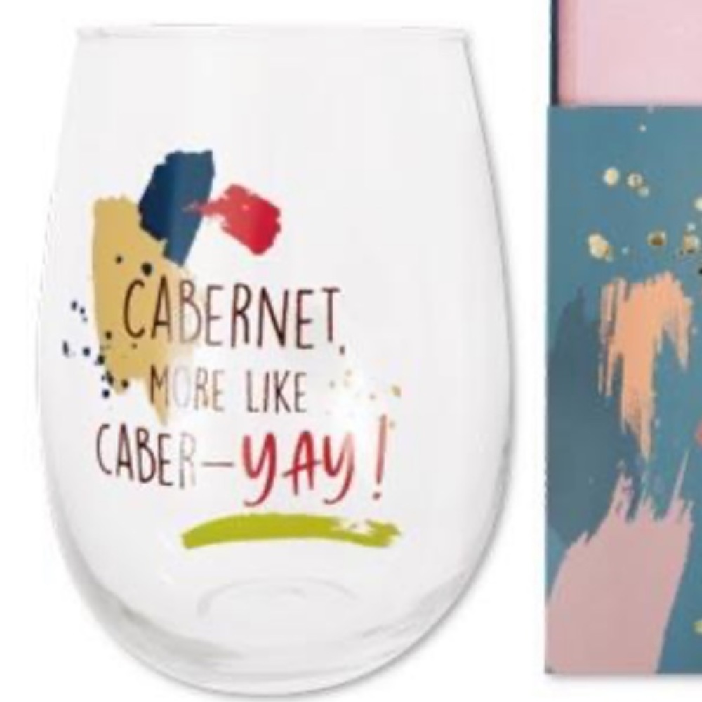 CABERNET More Like Caber-YAY! Giant Acrylic Stemless Wine Glass w/ Pen Notecards